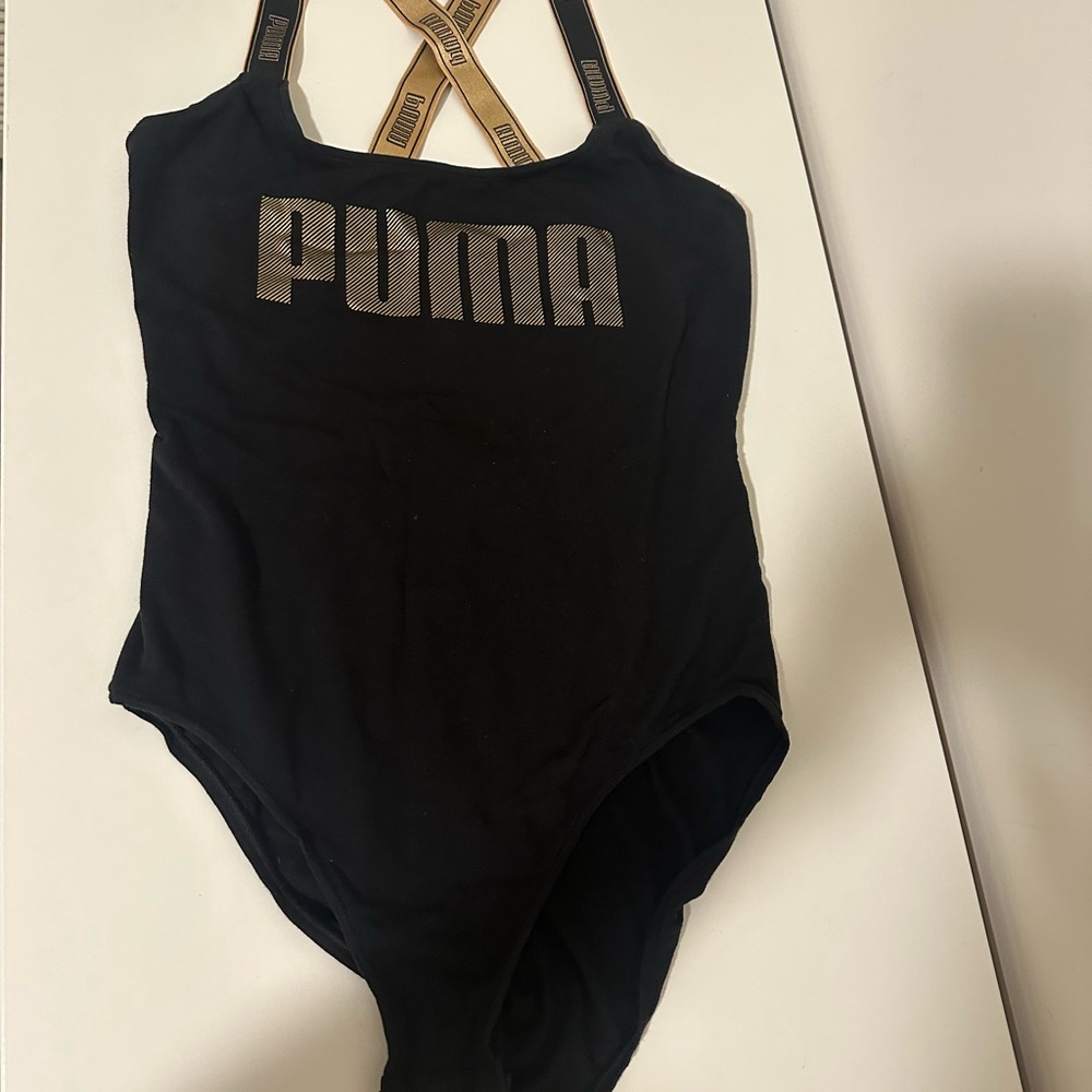 Puma Black Bodysuit with Gold Logo